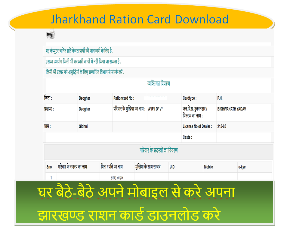 Jharkhand Ration Card Download