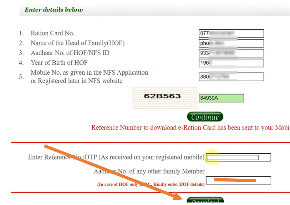 Delhi Ration Card download fill Family Member Aadhar number